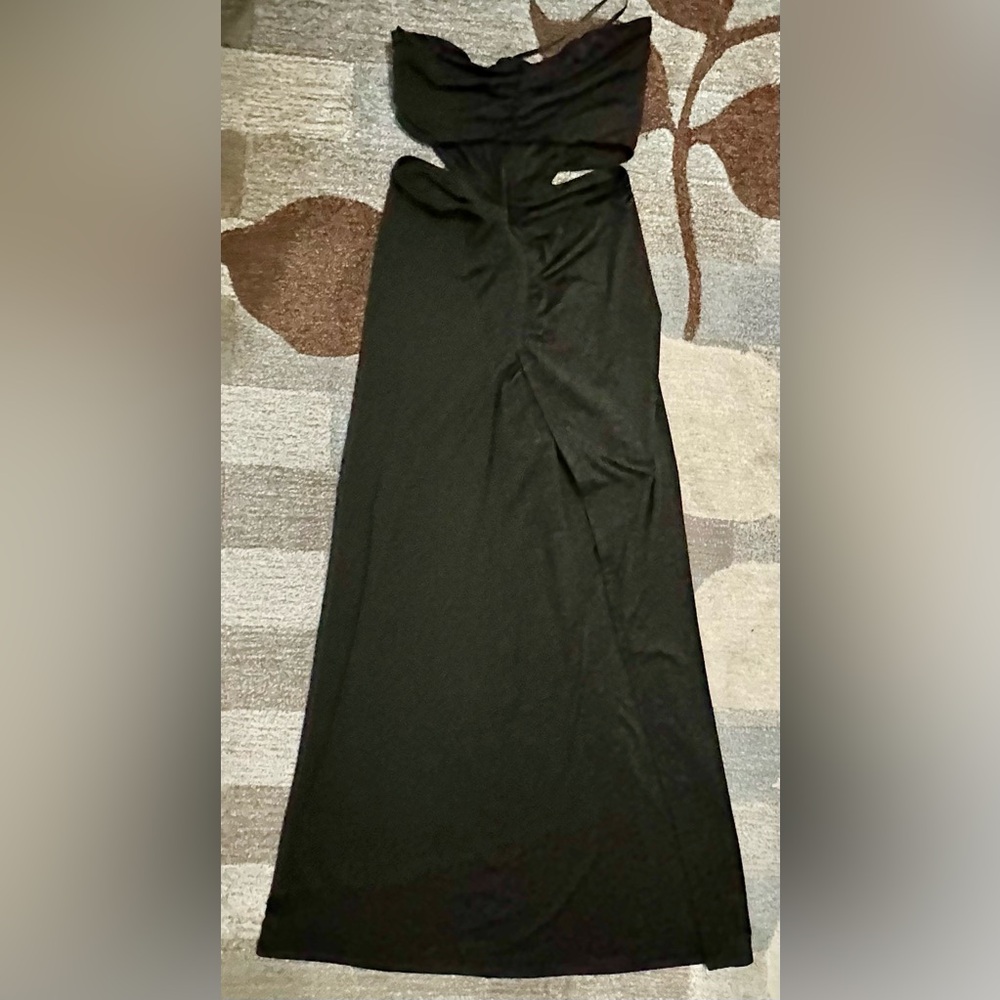 Hello Molly Bandeau Top Faye Maxi Dress Thigh High Slit in Black Jersey - Picture 7 of 10